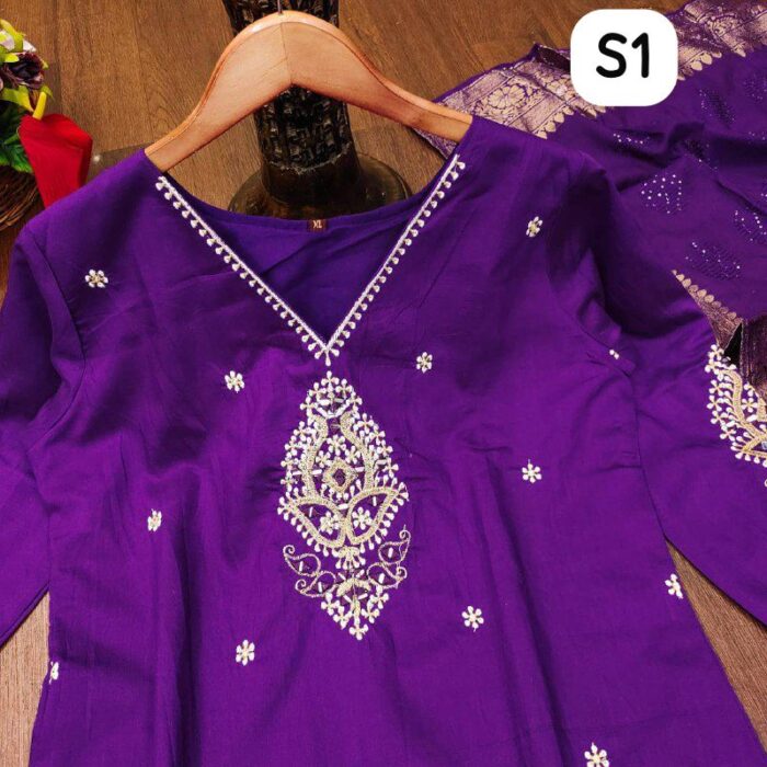 Elegant Purple Embroidered Cotton Kurti for Women